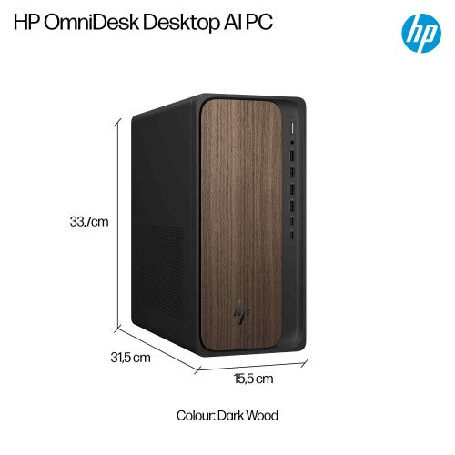 HP OmniDesk AI M03-0003na PC Intel Core Ultra 7 265 16 GB DDR5-SDRAM 1 TB SSD Windows 11 Home Tower AI PC Wood