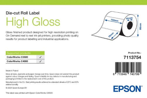 Epson High Gloss Label, Die-Cut Roll, 102mm x 76mm, 415 Labels