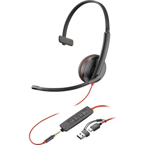 HP Poly Blackwire 3215 Monaural USB-C Headset +3.5mm Plug +USB-C/A Adapter (Bulk)