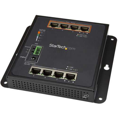 StarTech.com Industrial 8 Port Gigabit PoE Switch - 4 x PoE+ 30W - Power Over Ethernet - Hardened GbE Layer/L2 Managed Switch - Rugged High Power Gigabit Network Switch IP-30/-40C to +75C - TAA