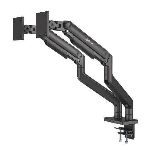 Manhattan Dual Desk Mount for TV & Monitor Mounts (Full Motion Spring), For screens 13" to 45", Clamp or Grommet Assembly, VESA compatability: 75x75 and 100x100mm - check the dimensions of the four mounting holes on back of screen to ensure it fits, Max 2