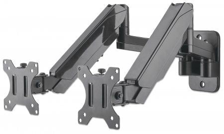 Manhattan Dual Wall Mount for TV & Monitors (Full Motion Gas Spring), For screens 17" to 32", VESA compatability: 75x75mm and 100x100mm - check the dimensions of the four mounting holes on back of screen to ensure it fits, Max 8kg each, Black, Bracket, Th