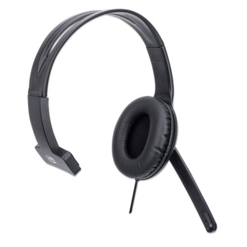 Manhattan Mono Over-Ear Headset (USB), Microphone Boom (padded), Retail Box Packaging, Adjustable Headband, In-Line Volume Control, Ear Cushion, USB-A for both sound and mic use, cable 1.5m, Three Year Warranty