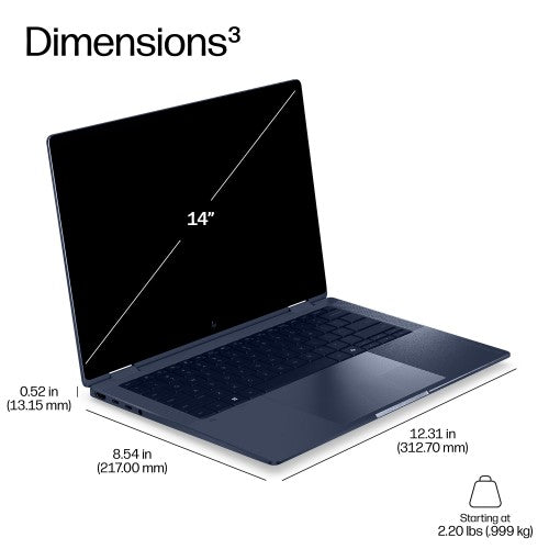 HP EliteBook X G2i 14 inch Notebook Next Gen AI PC Copilot+ PC Intel Core Ultra 7 Laptop 35.6 cm (14") 3K 32 GB LPDDR5x-SDRAM 1 TB SSD Wi-Fi 7 (802.11be) Windows 11 Pro Blue