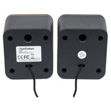 Manhattan 2600 Series Speaker System, Small Size, Big Sound, Two Speakers, Stereo, USB power, Output: 2x 3W, 3.5mm plug for sound, In-Line volume control, Cable 0.9m, Black, Three Year Warranty