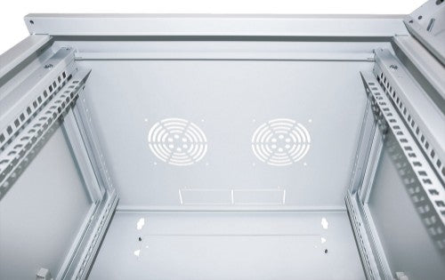Intellinet 19" Network Cabinet - Wall Mount (Standard), 12U, 450mm Deep, Grey, Flatpack, Max 60kg, Suitable also for use on desk or floor, Usable Depth 260mm, Metal & Glass Door, Back Panel, Removeable Sides, Parts for wall install (eg screws/rawl plugs)