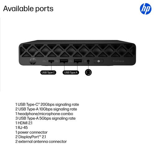 HP ProDesk 4 Mini G1i Intel Core Ultra 7 265T 16 GB DDR5-SDRAM 1 TB SSD Windows 11 Pro Mini PC AI PC Black