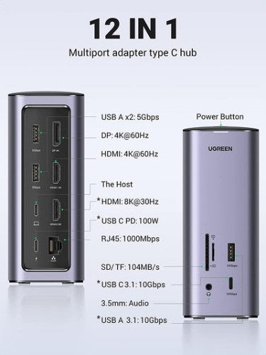 Ugreen USB-C Docking Station 12-in-1 Wired Silver