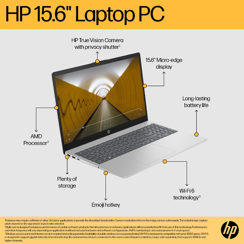HP 15-fc0018na AMD Ryzen™ 3 7320U Laptop 39.6 cm (15.6") Full HD 4 GB LPDDR5-SDRAM 128 GB SSD Wi-Fi 6 (802.11ax) Windows 11 Home in S mode Black