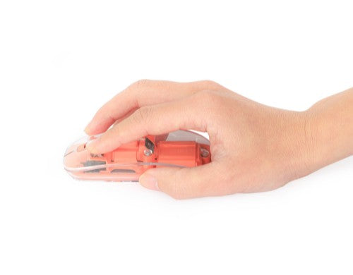 Manhattan Transparent Rechageable Wireless Mouse, Clear/Orange, Adjustable 800/1200/1600dpi, With RGB LED light, 2.4Ghz (effective range up to 10m), USB, Optical, Ambidextrous, Four Button with Scroll Wheel, Slim Design, USB-A micro receiver, Lithium Ion