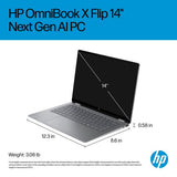 HP OmniBook X FlipNGAI 14-fk0004na Copilot+ PC AMD Ryzen™ AI 5 340 Hybrid (2-in-1) 35.6 cm (14") Touchscreen 2K 16 GB LPDDR5x-SDRAM 512 GB SSD Wi-Fi 7 (802.11be) Windows 11 Home Silver