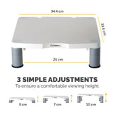 Fellowes Computer Monitor Stand with 3 Height Adjustments - Standard Monitor Riser with Cable Management - Ergonomic Adjustable Monitor Stand for Computers - Max Weight 27KG/Max Size 21" - Platinum
