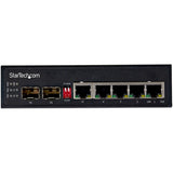 StarTech.com Industrial 6 Port Gigabit Ethernet Switch 4 PoE RJ45 +2 SFP Slots 30W PoE+ 48VDC 10/100/1000 Power Over Ethernet LAN Switch -40C to 75C with DIN Connector/Mountable