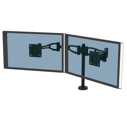 Fellowes Vista Dual Monitor Arm - Monitor Mount for 10KG 26 inch Screens - Ergonomic Adjustable Monitor Arm Desk Mount - Pan 180° Rotation 360°, VESA 75 x 75/100 x 100 - Black