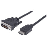 Manhattan HDMI to DVI-D 24+1 Cable, 1.8m, Male to Male, Black, Dual Link, Compatible with DVD-D, Lifetime Warranty, Equivalent to HDMIDVIMM6