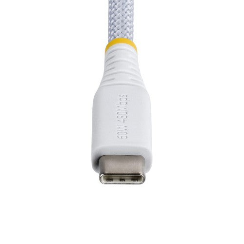 StarTech.com 2m (6ft) White USB-C Charging Cable, 60W (3A) PD, Dual-Layer Braided Nylon/TPE Jacket, Rugged USB C Charging Cord, USB 2.0 Laptop Charger Cable