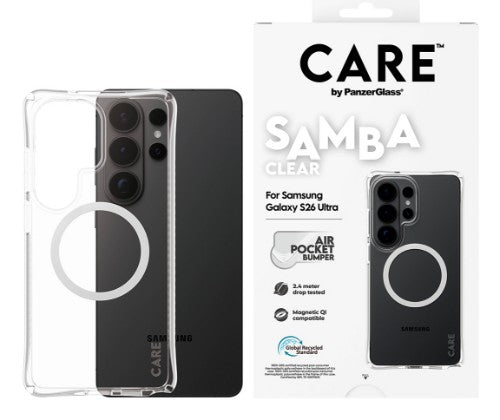 PanzerGlass CARE™ by ® Samba Case Transparent w. White Qi Samsung Galaxy S26 Ultra