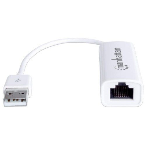 Manhattan USB-A Fast Ethernet Adapter, 10/100 Mbps Network, 480 Mbps (USB 2.0), Hi-Speed USB, RJ45, White, Three Year Warranty