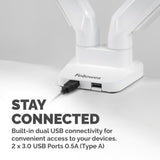 Fellowes Platinum Series Dual Monitor Arm - Monitor Mount for Two 8KG 40 Inch Screens - Adjustable Dual Monitor Desk Mount - Tilt 45° Pan 180° Swivel 360° Rotation 360°, VESA 75 x 75/100 x 100 - White