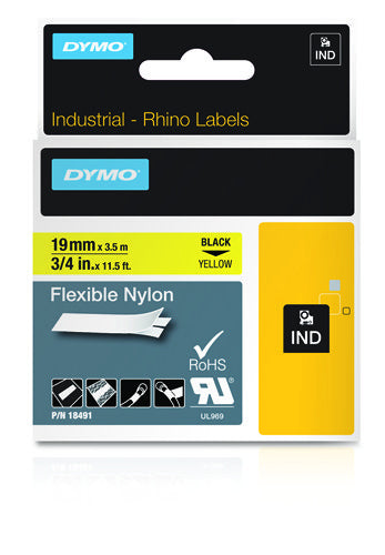 Dymo 18491/S0718090 Ribbon Nylon flexible black on yellow 19mm x 3,5m for Dymo Rhino 6-19mm/24mm  - Printers & Scanners - DYMO