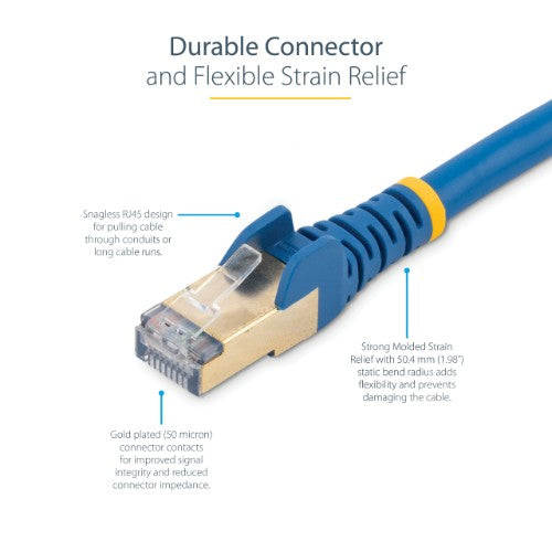 StarTech.com 10m CAT6a Ethernet Cable - 10 Gigabit Shielded Snagless RJ45 100W PoE Patch Cord - 10GbE STP Network Cable w/Strain Relief - Blue Individually Tested/Wiring is UL Certified/TIA