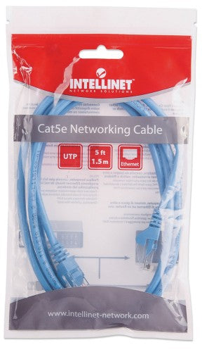 Intellinet Network Patch Cable, Cat5e, 1.5m, Blue, CCA, U/UTP, PVC, RJ45, Gold Plated Contacts, Snagless, Booted, Lifetime Warranty