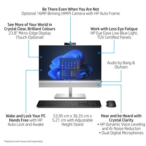 HP EliteOne 840 G9 Intel® Core™ i7 i7-12700 60.5 cm (23.8") 1920 x 1080 pixels All-in-One PC 16 GB DDR5-SDRAM 512 GB SSD Windows 11 Pro Wi-Fi 6E (802.11ax) Silver