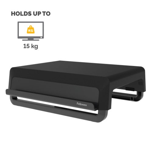 Fellowes Computer Monitor Stand with 3 Height Adjustments - Breyta Monitor Riser with Cable Management - Ergonomic Adjustable Monitor Stand for Computers - Max Weight 15KG - Black