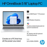 HP OmniBook 5 16-bc1004na AMD Ryzen™ 5 8540U Laptop 40.6 cm (16") 2K 16 GB LPDDR5-SDRAM 512 GB SSD Wi-Fi 6 (802.11ax) Windows 11 Home Silver