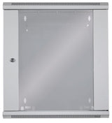 Intellinet 19" Network Cabinet - Wall Mount (Standard), 12U, 450mm Deep, Grey, Flatpack, Max 60kg, Suitable also for use on desk or floor, Usable Depth 260mm, Metal & Glass Door, Back Panel, Removeable Sides, Parts for wall install (eg screws/rawl plugs)