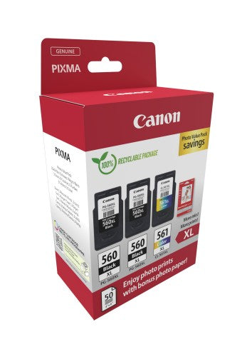 Canon 3712C012/PG-560XL+CL-561XL Printhead cartridge multi pack 2x black +1x color PVP 2x14,3ml + 1x12,2ml Pack=3 for Canon Pixma TS 5350