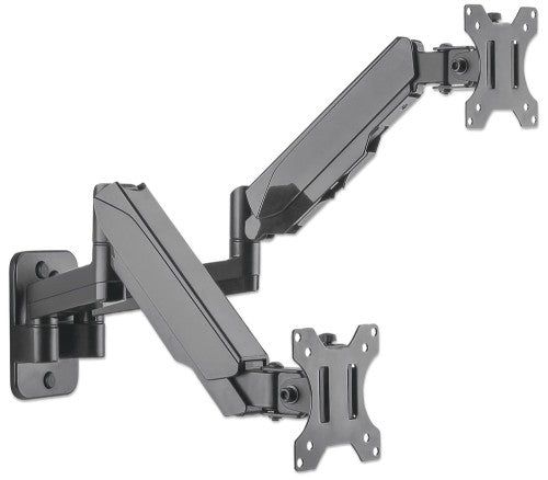 Manhattan Dual Wall Mount for TV & Monitors (Full Motion Gas Spring), For screens 17" to 32", VESA compatability: 75x75mm and 100x100mm - check the dimensions of the four mounting holes on back of screen to ensure it fits, Max 8kg each, Black, Bracket, Th