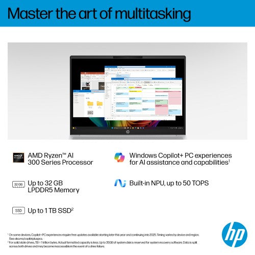 HP OmniBook 5 NGAI 16-ag1001na Copilot+ PC AMD Ryzen™ AI 5 340 Laptop 40.6 cm (16") 2K 16 GB LPDDR5x-SDRAM 512 GB SSD Wi-Fi 6 (802.11ax) Windows 11 Home Silver
