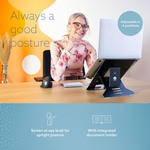 R-Go Tools Laptop stand R-Go Riser Document, ergonomic, foldable and adjustable stand with document holder, black