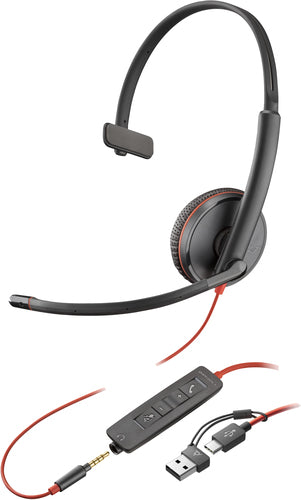 Blackwire 3215 Monaural USB-C Headset +3.5mm Plug +USB-C/A Adapter