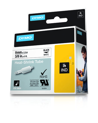 Dymo 18053/S0718280 Heat Shrink Tubes black / white 9mm x 1,5m for Dymo Rhino 6-12mm/19mm/24mm