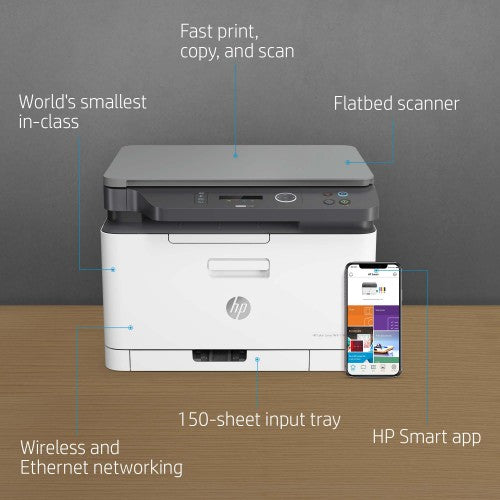 HP Color Laser Laser 178nw Wireless Multifunction Color Printer, Copier, Scanner; Duplex
