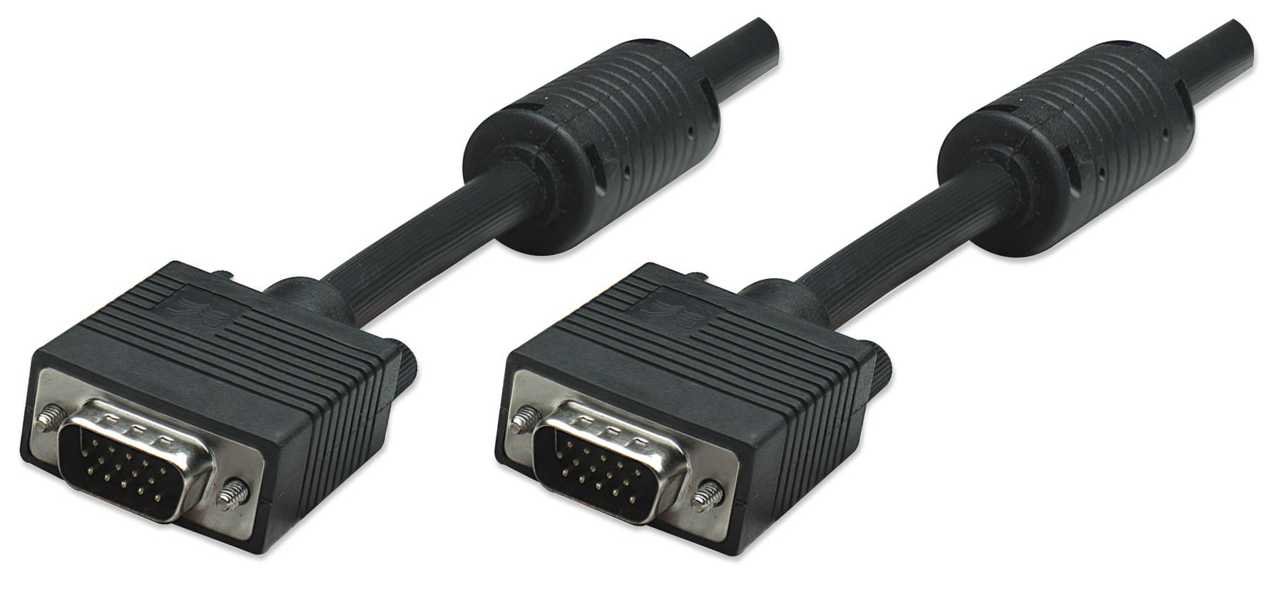 Manhattan VGA Monitor Cable (with Ferrite Cores), 10m, Black, Male to Male, HD15, Cable of higher SVGA Specification (fully compatible), Shielding with Ferrite Cores helps minimise EMI interference for improved video transmission, Lifetime Warranty, Polyb  - Computer Cables - Manhattan