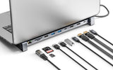 Manhattan USB-C Dock/Hub with Card Reader and MST, Ports (x7): Ethernet, HDMI (x2 4k@60Hz), USB-A (x3) and USB-C, with Power Delivery (PD) 100W- requires external USB-C charger (not included). USB powered (no external power supply required) when PD is not