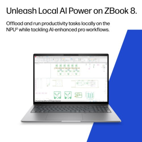 HP ZBook 8 G2i 16 inch Mobile Workstation PC - Data Science Copilot+ PC Intel Core Ultra 7 356H 40.6 cm (16") WUXGA 32 GB DDR5-SDRAM 1 TB SSD Wi-Fi 7 (802.11be) Windows 11 Pro AI Workstation, AI PC Silver
