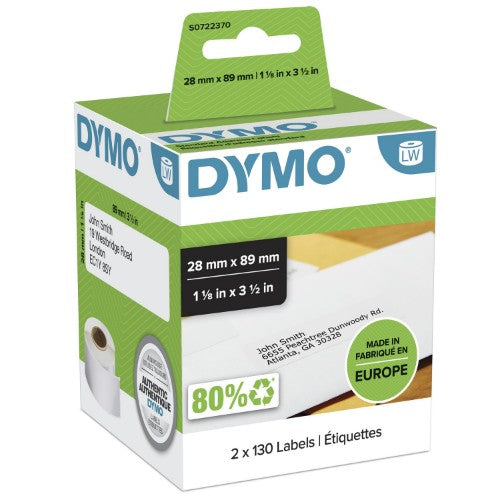 Dymo 99010/S0722370 DirectLabel-etikettes 89mm x28mm Pack=2 for Dymo 400 Duo/60mm