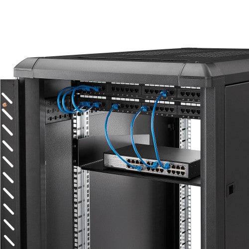 StarTech.com 2U Server Rack Shelf - Universal Rack Mount Cantilever Shelf for 19" Network Equipment Rack & Cabinet - Heavy Duty Steel – Weight Capacity 44lb/20kg - 16" Deep Tray, Black