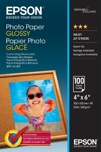 Epson Glossy Photo Paper (100 x 150mm), 200gsm, 100 sheets