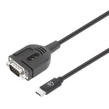 Manhattan USB-C to Serial Converter cable, 1m, Male to Male, Serial/RS232/COM/DB9, Prolific PL2303GT Chip, Black cable, Three Years Warranty