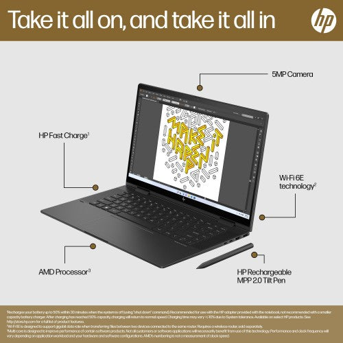 HP ENVY x360 15-fh0000na AMD Ryzen™ 7 7730U Hybrid (2-in-1) 39.6 cm (15.6") Touchscreen Full HD 16 GB LPDDR4x-SDRAM 512 GB SSD Wi-Fi 6E (802.11ax) Windows 11 Home Black