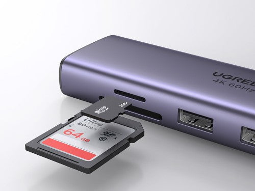 Ugreen 60515 USB-C Hub 2*USB3.0+HDMI+RJ45+SD&TF +PD port Converter