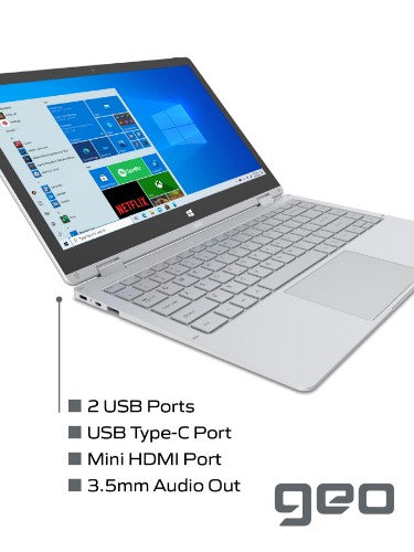 Geo Computers GeoFlex 230 2-in-1 Laptop with 13.3-inch Touchscreen Windows 10 Intel Pentium Quad-Core 4GB RAM 128GB SSD - Includes 1 Year Microsoft 365