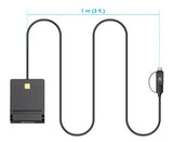 Manhattan USB-A / USB-C combo Smart Card Reader, USB 2.0 Type-C and Type-A Male to Contact Reader Interface, Supports Windows, macOS and Linux, Reads SIM Cards with Adapter (not included or available from ), 1m Cable, Black