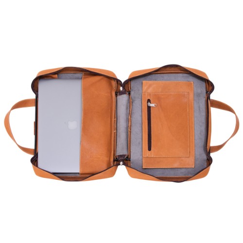 R-Go Tools Laptop bag R-Go Viva, full-grain leather, with integrated laptop stand, shoulder strap, 15.6-inch, brown