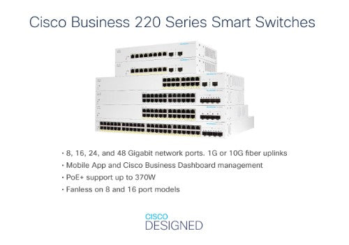 Cisco Business CBS220-8T-E-2G Smart Switch | 8 Port GE | 2x1G Small Form-Factor Pluggable (SFP) | 3-Year Limited Hardware Warranty (CBS220-8T-E-2G-UK)